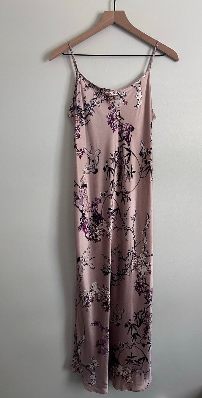 Natori 100% Silk Maxi Nightgown Blush Pink Floral Slip Dress Lingerie